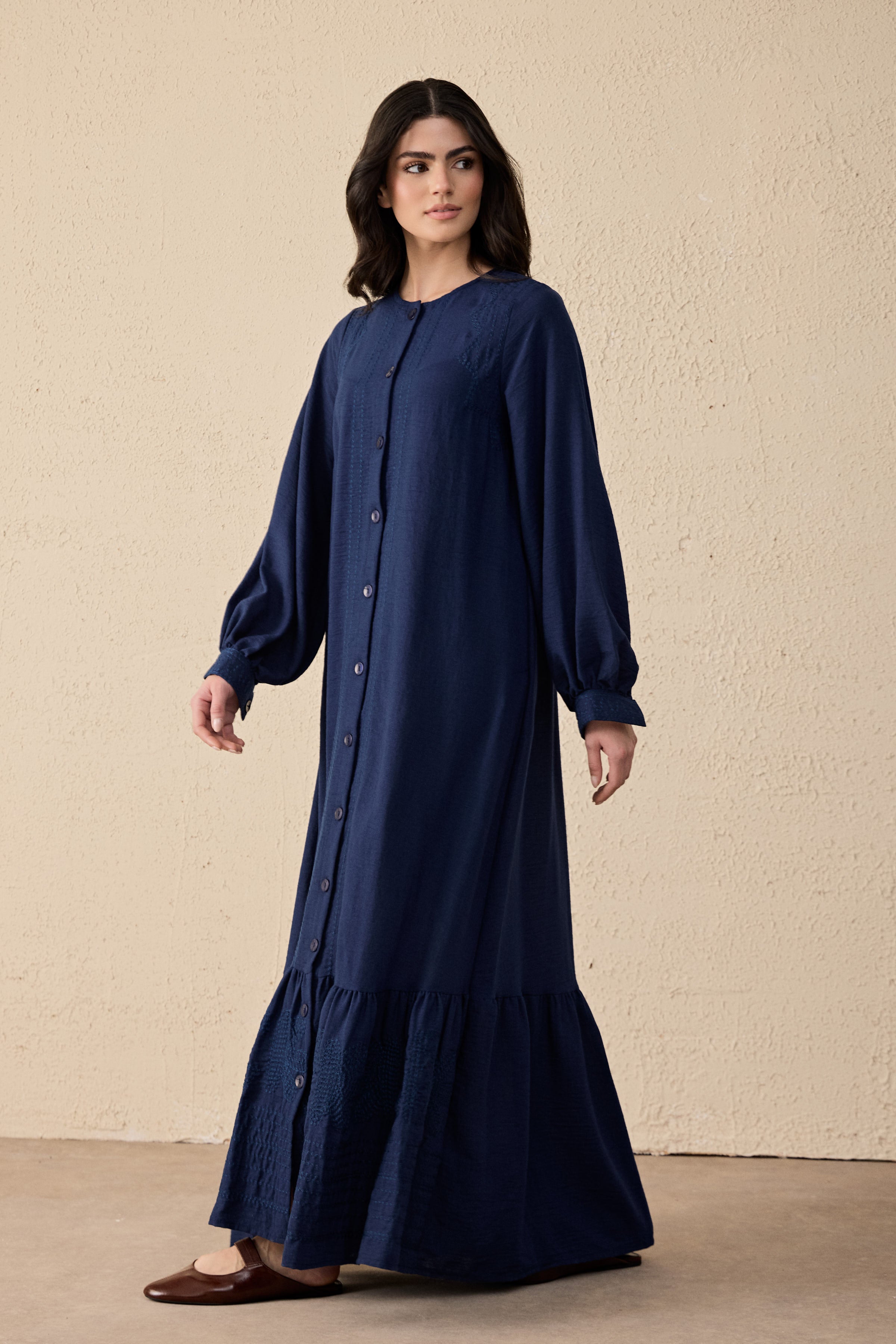Ethnic Linen Embroidered Maxi Dress
