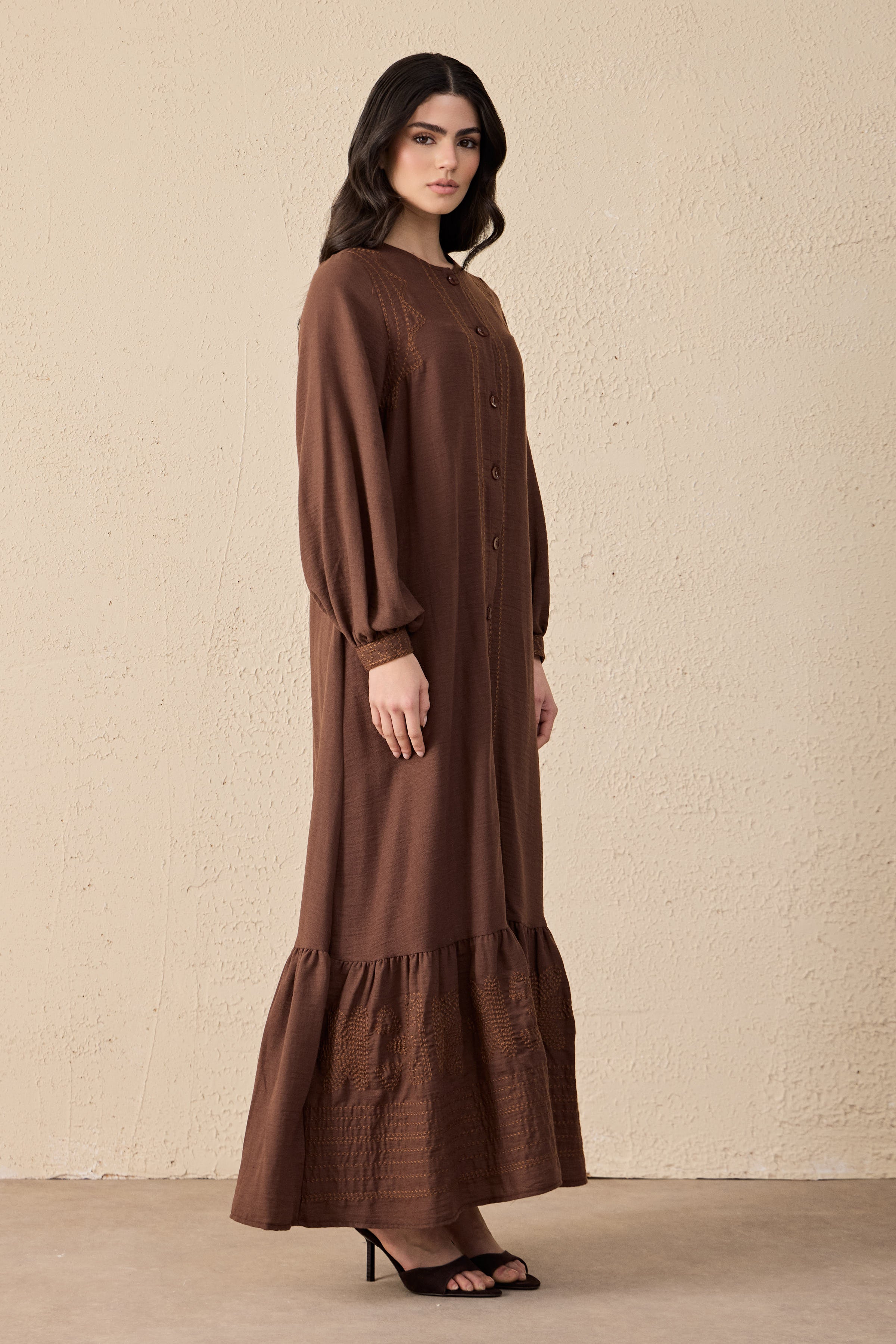 Ethnic Linen Embroidered Maxi Dress