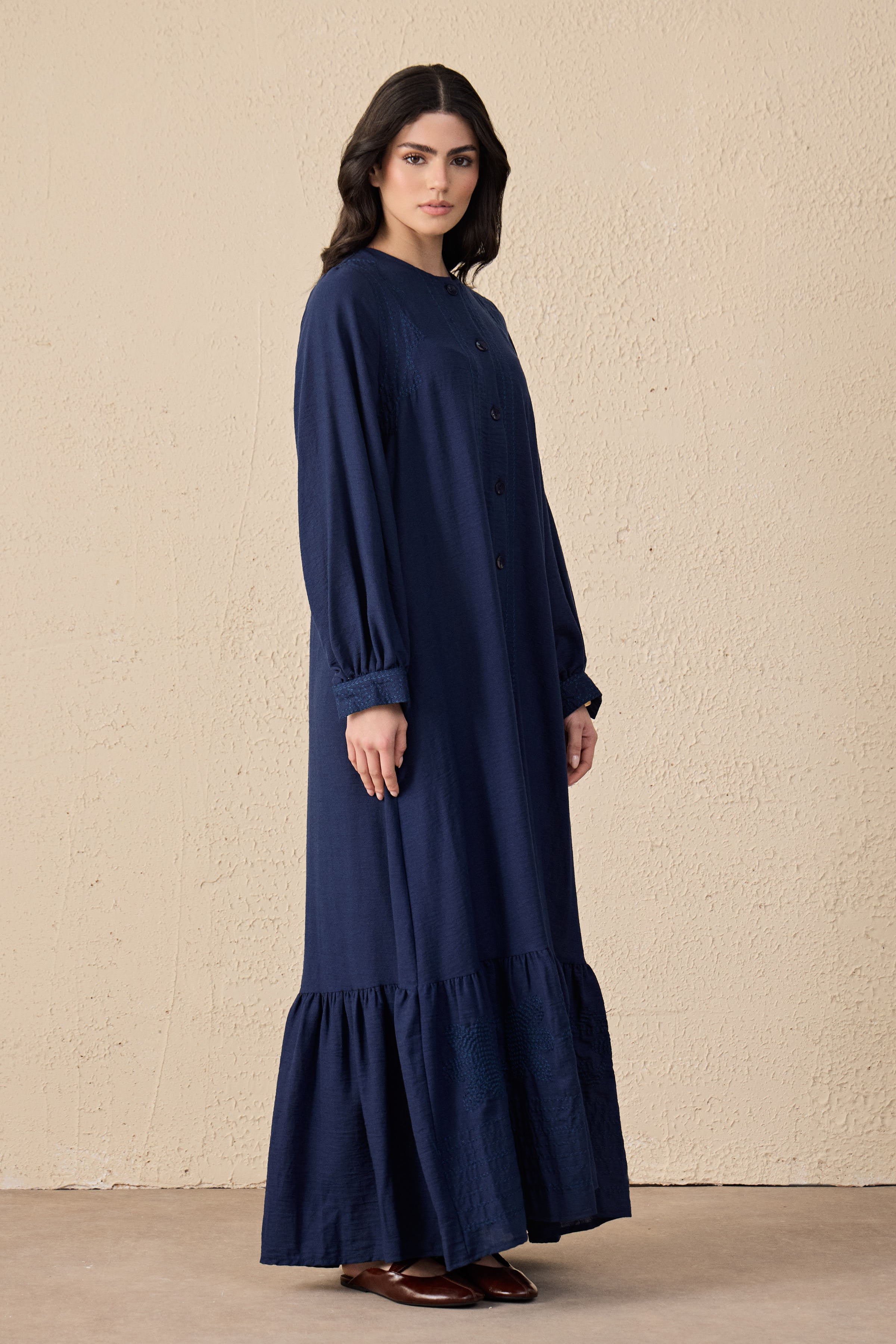 Ethnic Linen Embroidered Maxi Dress
