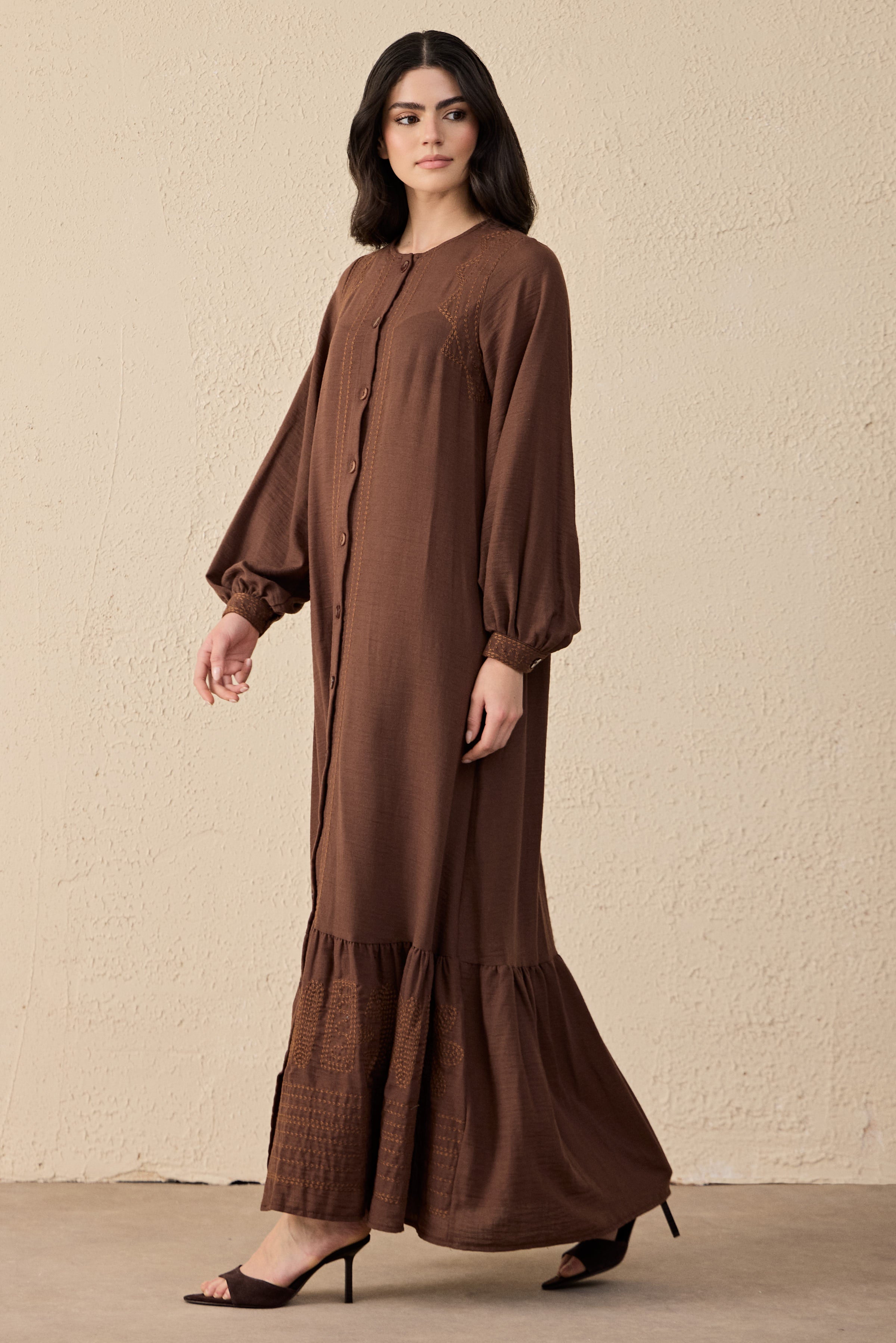 Ethnic Linen Embroidered Maxi Dress