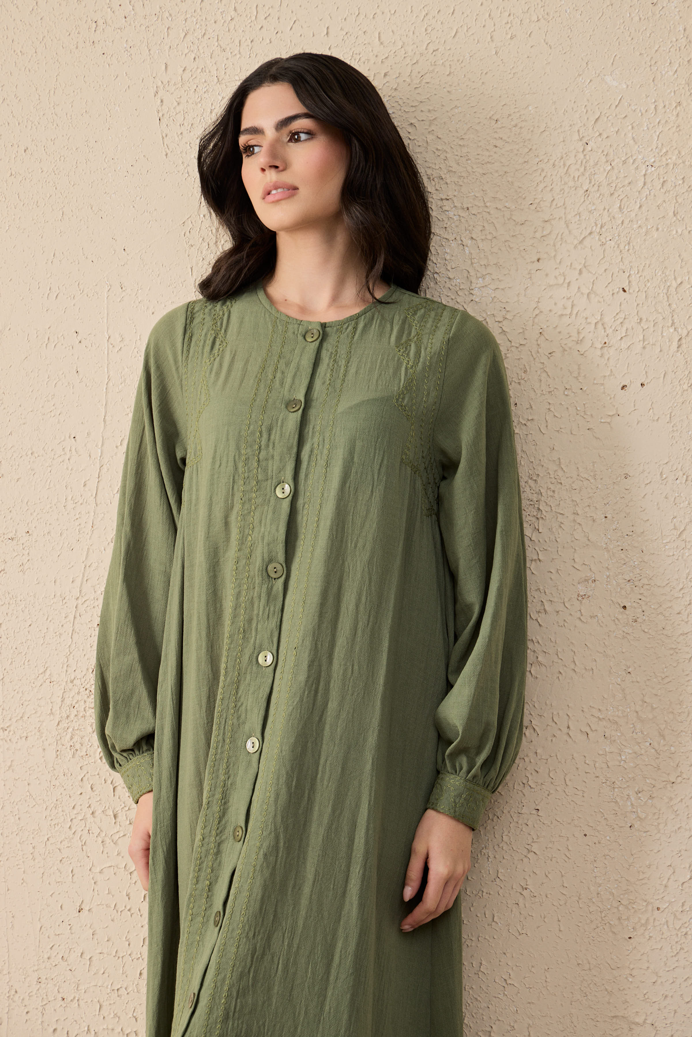 Ethnic Linen Embroidered Maxi Dress