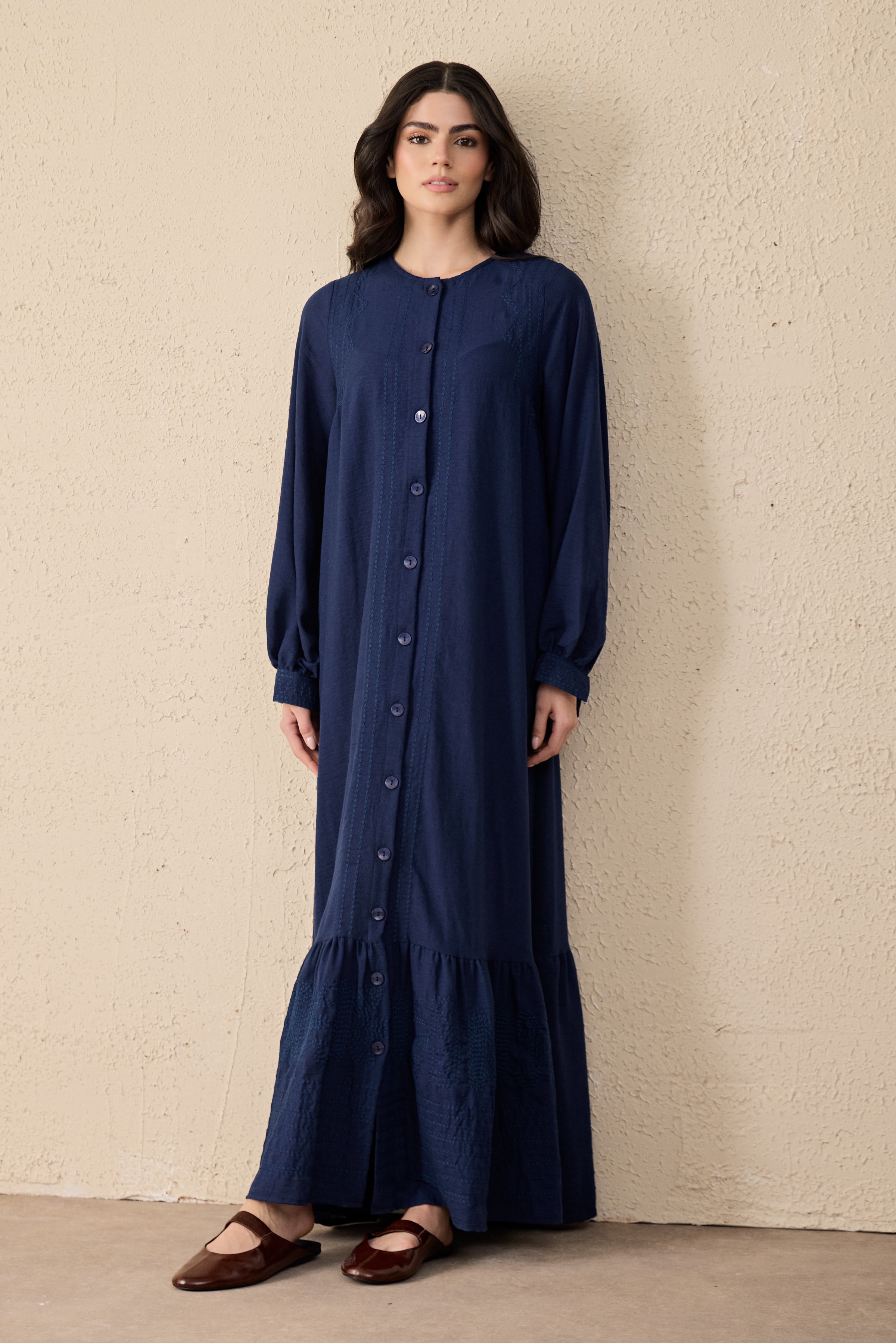 Ethnic Linen Embroidered Maxi Dress