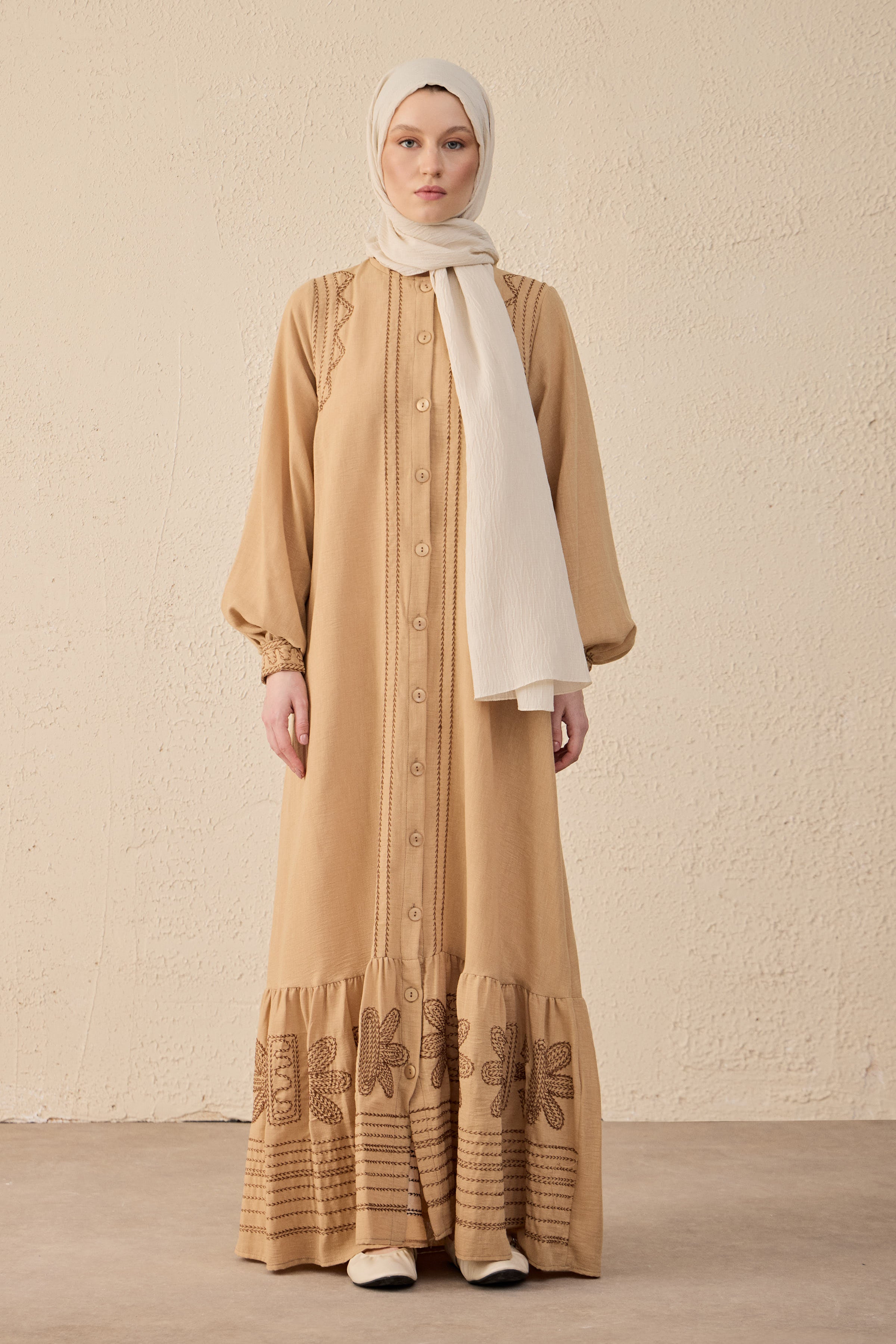 Ethnic Linen Embroidered Maxi Dress