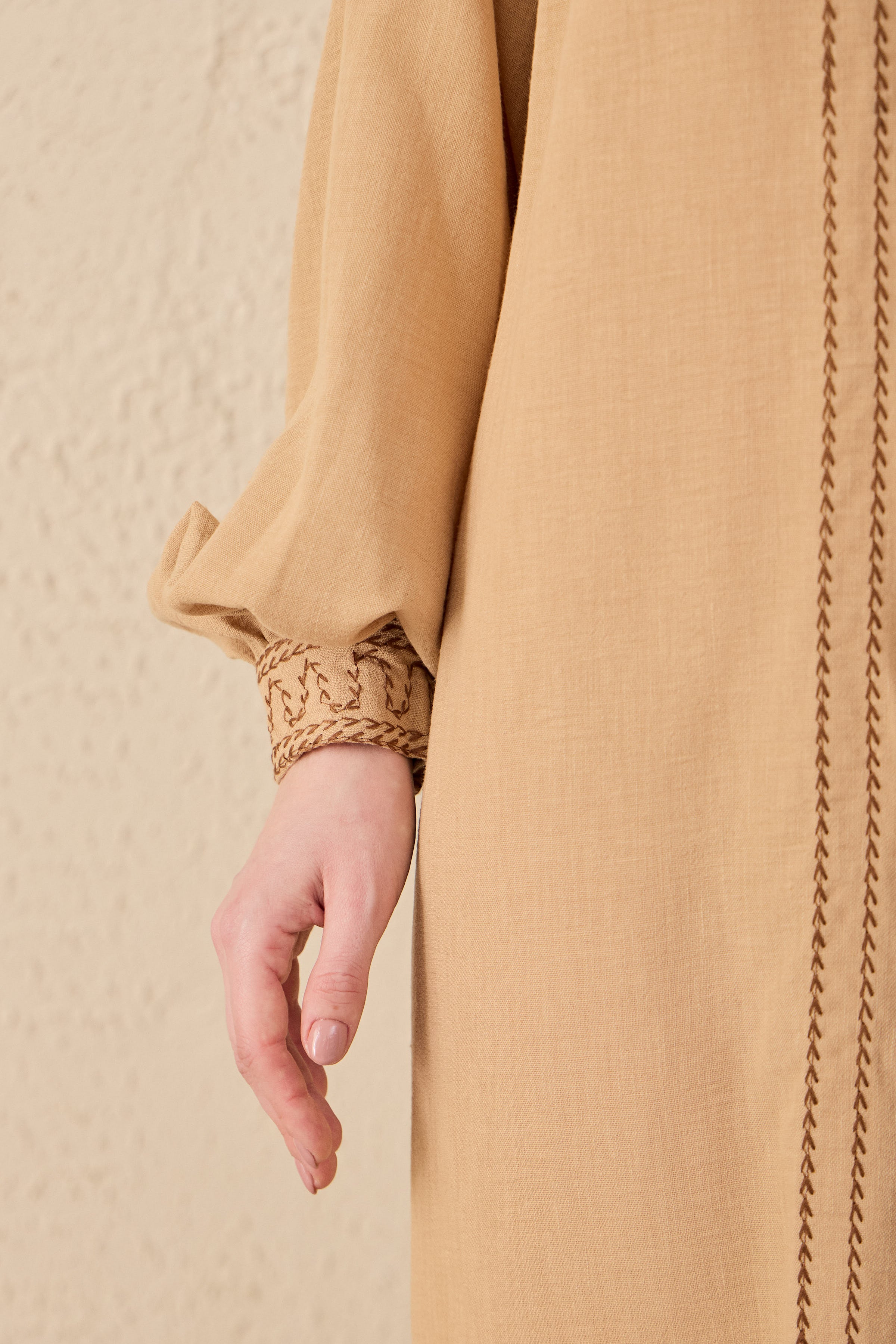 Ethnic Linen Besticktes Maxi Kleid