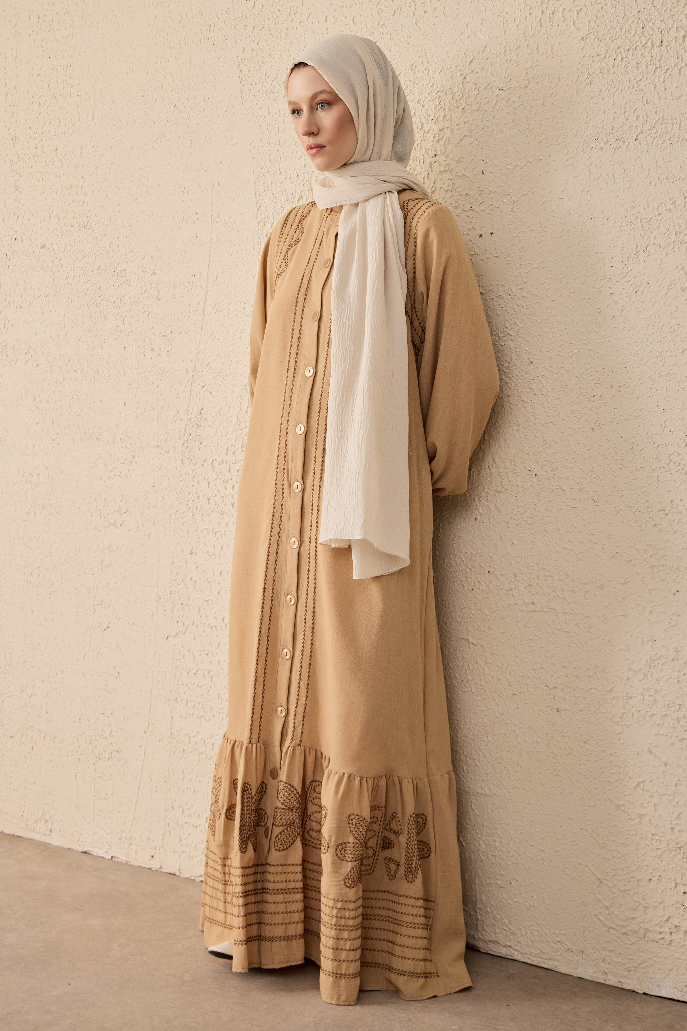 Ethnic Linen Embroidered Maxi Dress