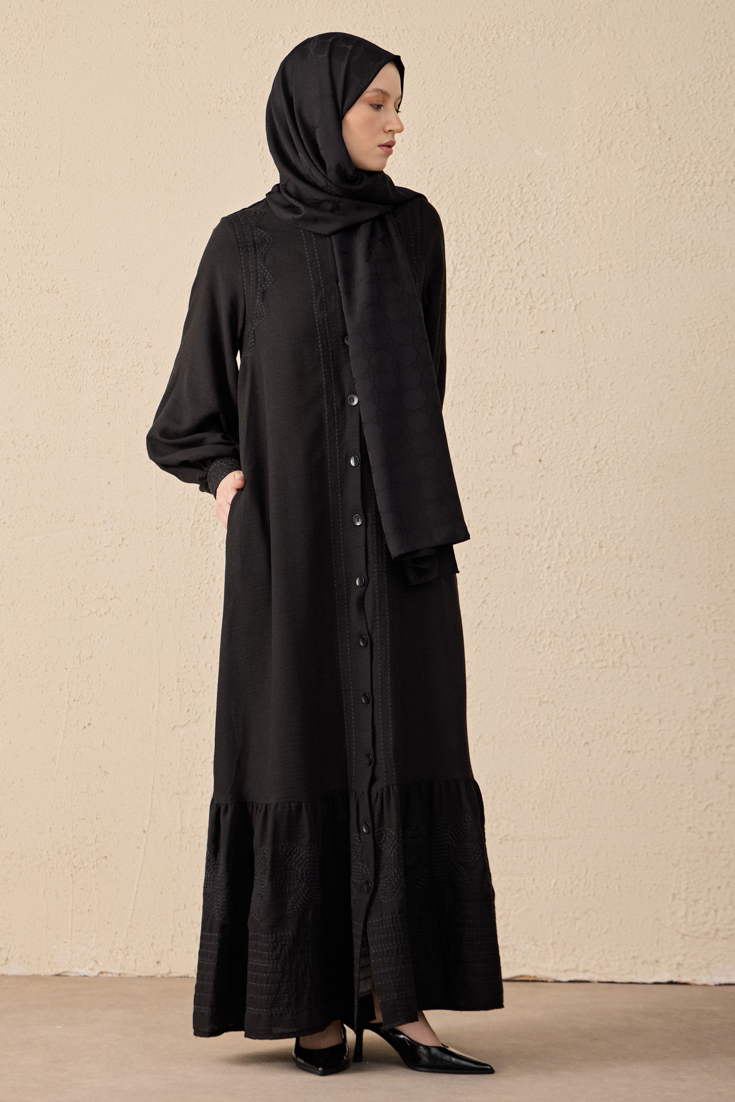 Ethnic Linen Besticktes Maxi Kleid
