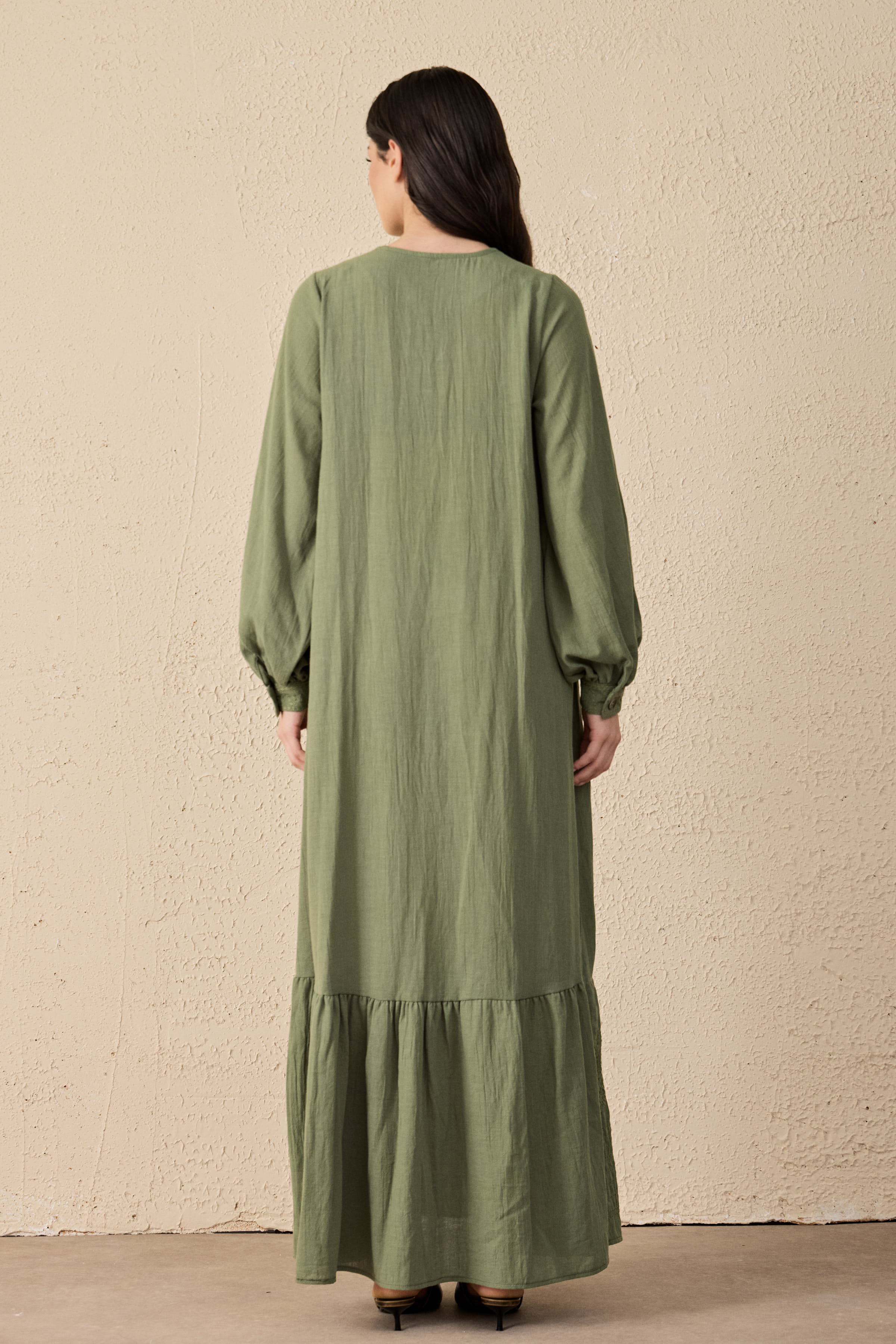 Ethnic Linen Besticktes Maxi Kleid